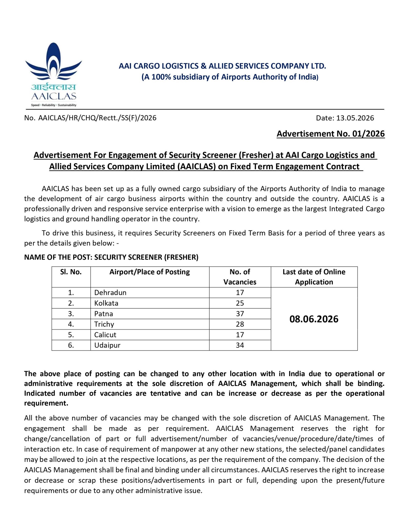 AAICLAS Security Screener Recruitment