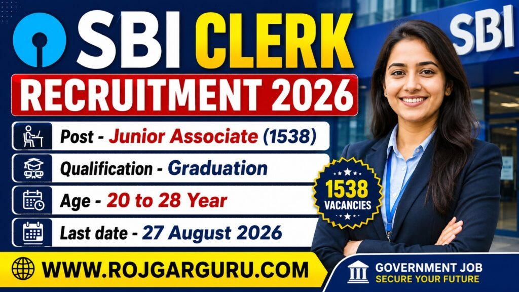 SBI Clerk Recruitment 2026 Notification Out for 1538 Post SBI Clerk Recruitment