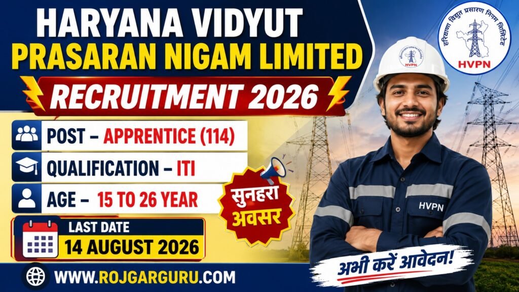 Haryana Vidyut Prasaran Nigam Limited Recruitment 2026 Notification Out for 114 Post Haryana Vidyut Prasaran Nigam Limited Recruitment
